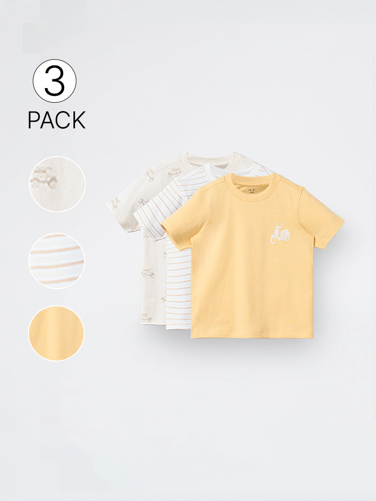 3-Pack HOP Kids Boys Multicolour Printed Cotton T-Shirt - Exclusive