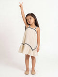HOP Kids Girls Light Beige Embroidered A-Line Cotton Dress