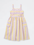 Utsa Kids Girls Multicolour Striped A-Line Cotton-Blend Dress - (8-14 yrs)