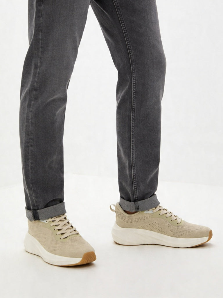 SOLEPLAY Light Beige Knit-Textured Lace-Up Sneakers