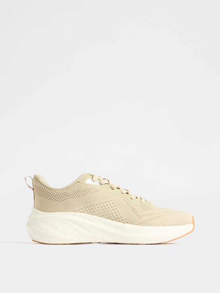 SOLEPLAY Light Beige Knit-Textured Lace-Up Sneakers