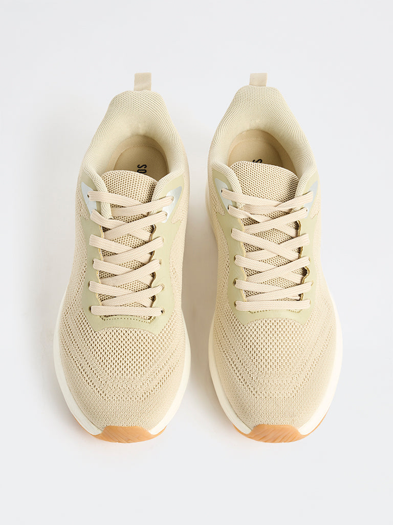 SOLEPLAY Light Beige Knit-Textured Lace-Up Sneakers