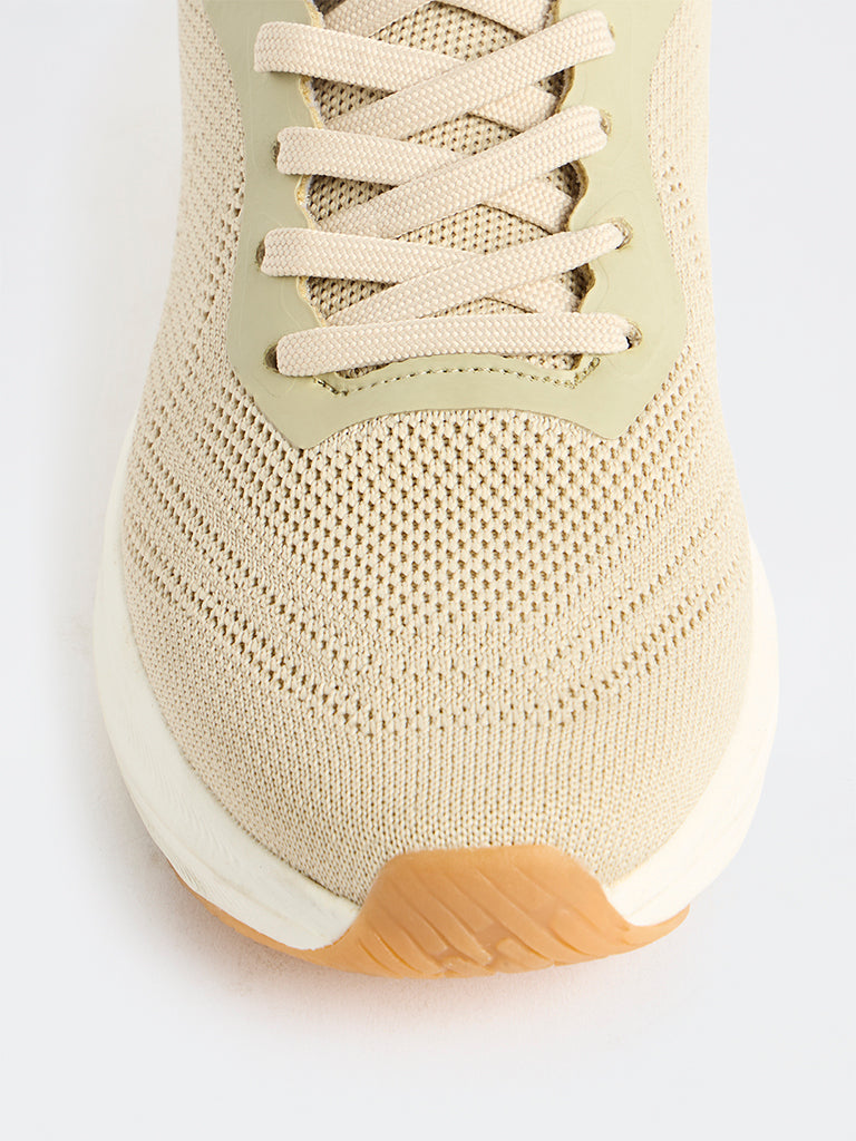 SOLEPLAY Light Beige Knit-Textured Lace-Up Sneakers