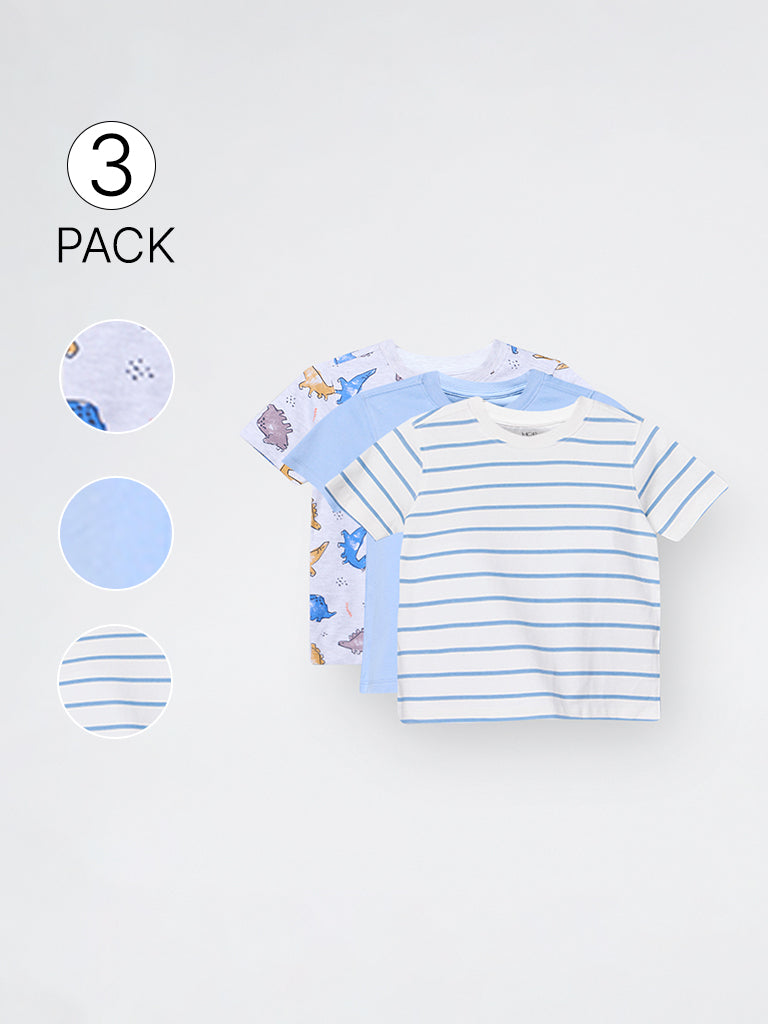 3-Pack HOP Kids Boys Blue Printed Cotton-Blend T-Shirt - Exclusive
