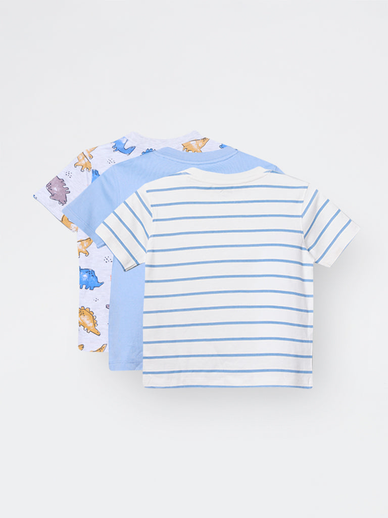 3-Pack HOP Kids Boys Blue Printed Cotton-Blend T-Shirt - Exclusive
