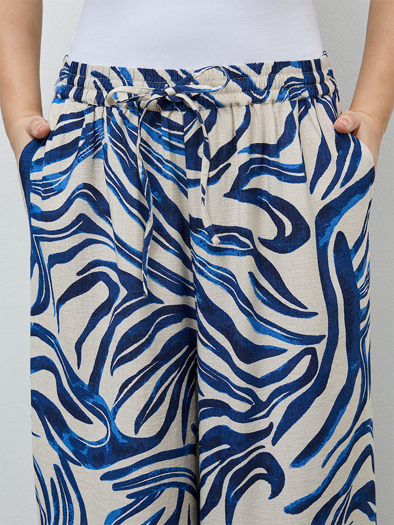 Gia Navy Abstract Pattern High-Rise Trousers
