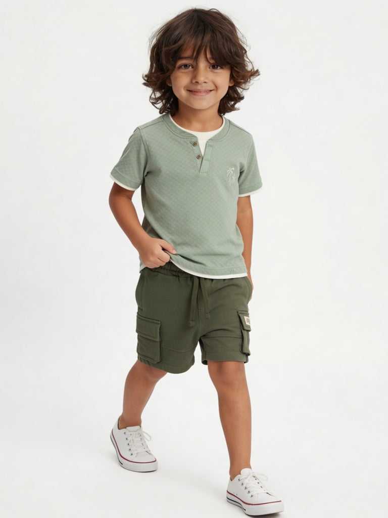 HOP Kids Boys Sage Textured Cotton T-Shirt