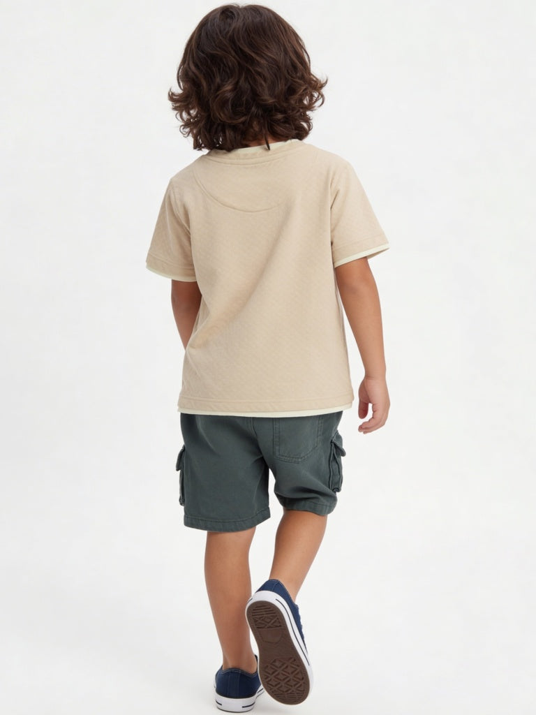 HOP Kids Boys Beige Textured Cotton T-Shirt