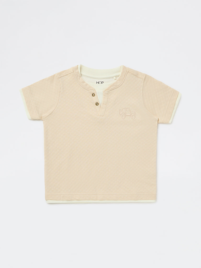 HOP Kids Boys Beige Textured Cotton T-Shirt