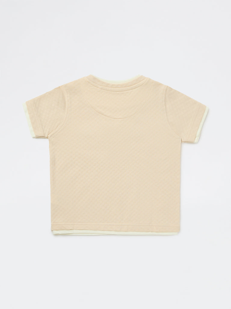 HOP Kids Boys Beige Textured Cotton T-Shirt