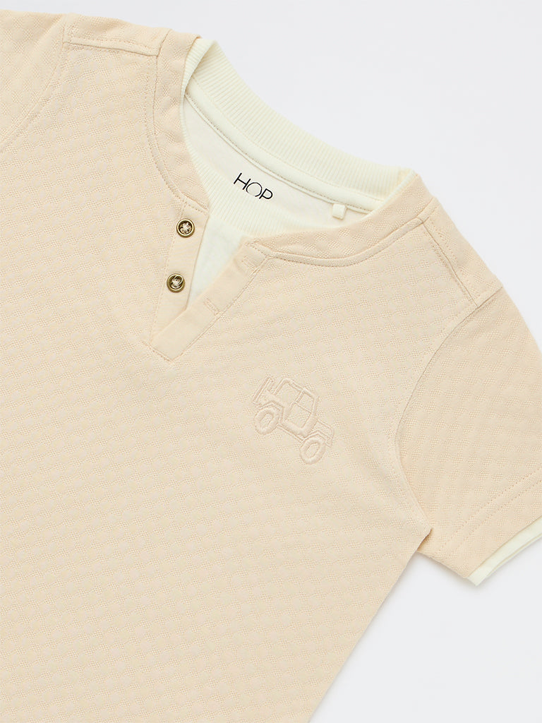 HOP Kids Boys Beige Textured Cotton T-Shirt