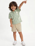 HOP Kids Boys Sage Stripe Printed Cotton Polo T-Shirt