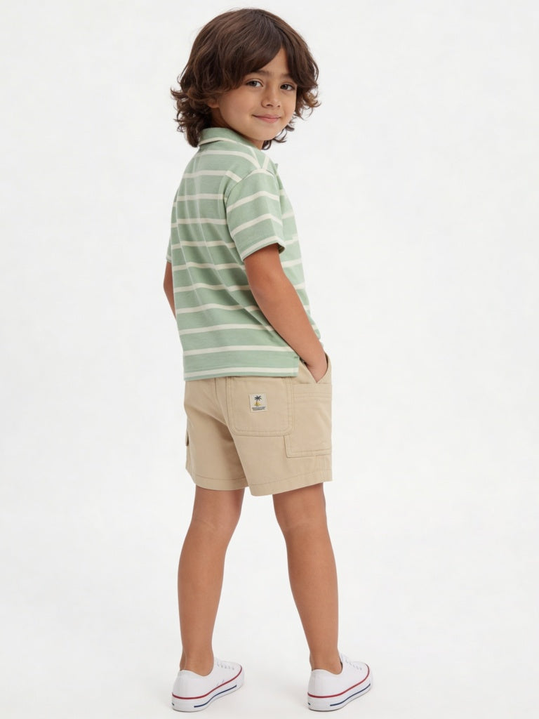 HOP Kids Boys Sage Stripe Printed Cotton Polo T-Shirt
