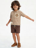 HOP Kids Boys Brown Striped Cotton Polo T-Shirt