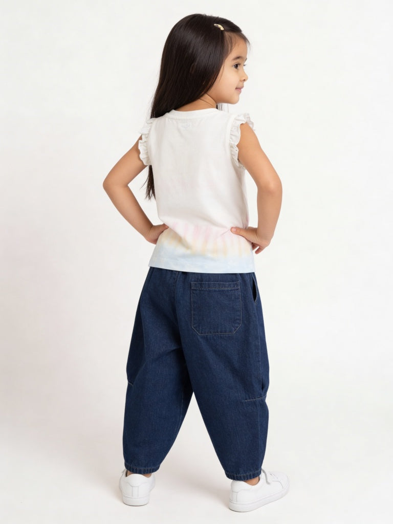 HOP Kids Girls Blue Washed Relaxed-Fit High-Rise Jeans