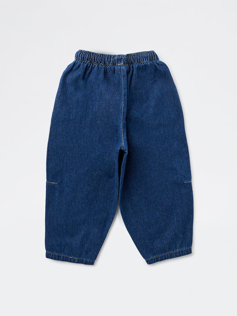 HOP Kids Girls Blue Washed Relaxed-Fit High-Rise Jeans