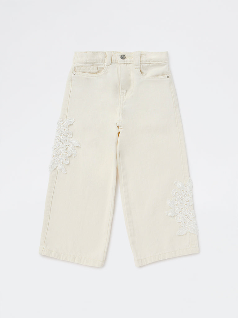 HOP Kids Girls Off-White Straight-Fit High-Rise Jeans