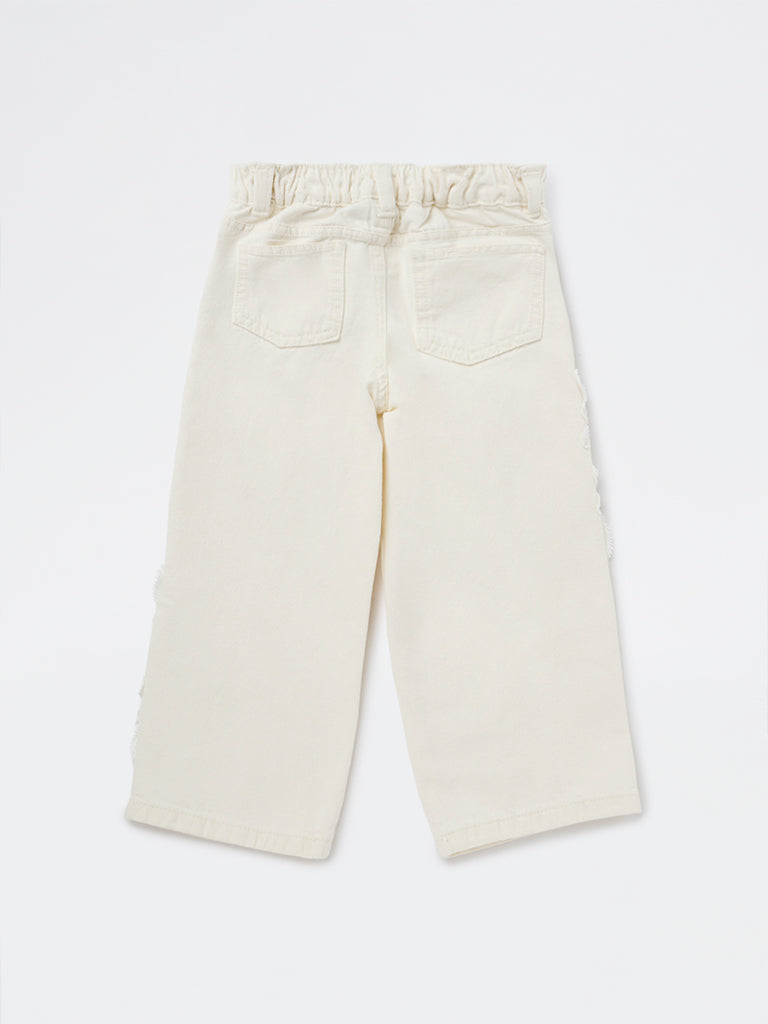 HOP Kids Girls Off-White Straight-Fit High-Rise Jeans