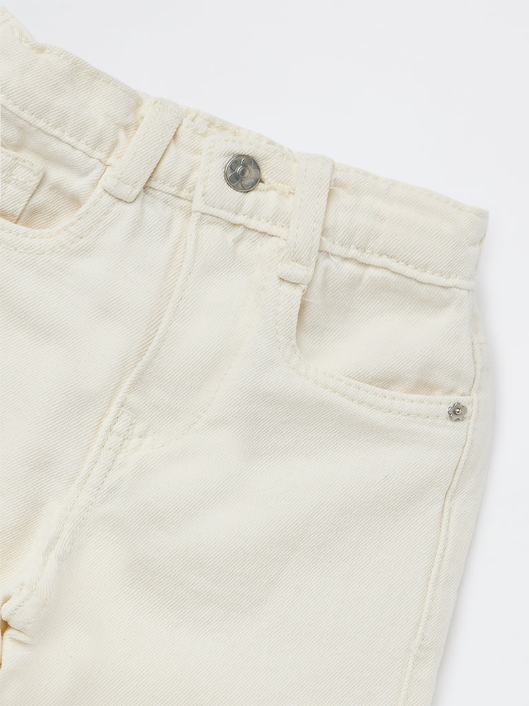 HOP Kids Girls Off-White Straight-Fit High-Rise Jeans
