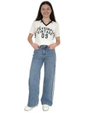 Girls Blue Lace-Detailed High-Rise Relaxed-Fit Jeans