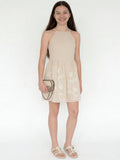 Girls Beige Floral Cotton Fit-and-Flare Dress