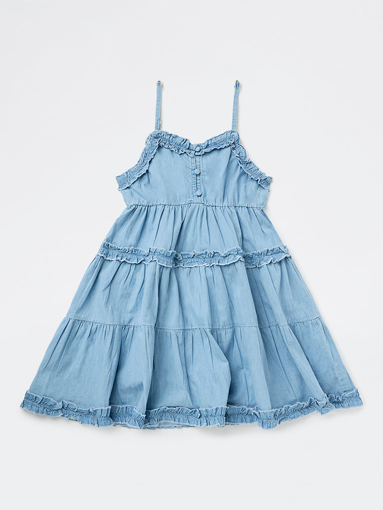 Girls Blue Tiered Denim Dress