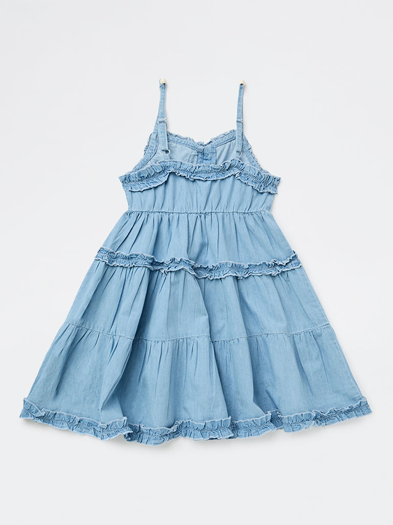Girls Blue Tiered Denim Dress