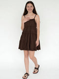 Girls Dark Brown Tiered Cotton Dress
