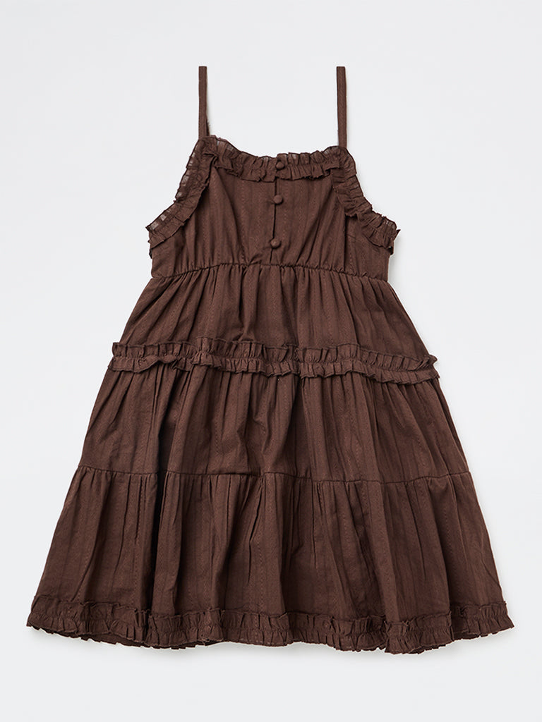 Girls Dark Brown Tiered Cotton Dress