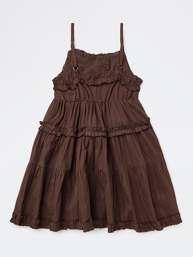 Girls Dark Brown Tiered Cotton Dress