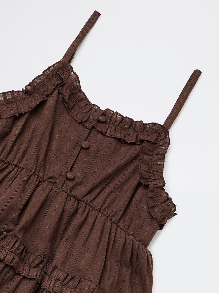 Girls Dark Brown Tiered Cotton Dress