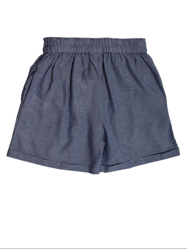 Utsa Kids Girls Blue Solid Cotton Shorts - (8-14 yrs)