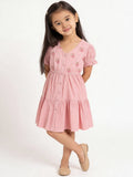 Utsa Kids Girls Pink Embroidered Cotton-Blend Tiered Dress - (2-8 yrs)