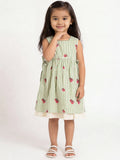 Utsa Kids Girls Green Striped Cotton A-Line Dress - ( 2-8 yrs )
