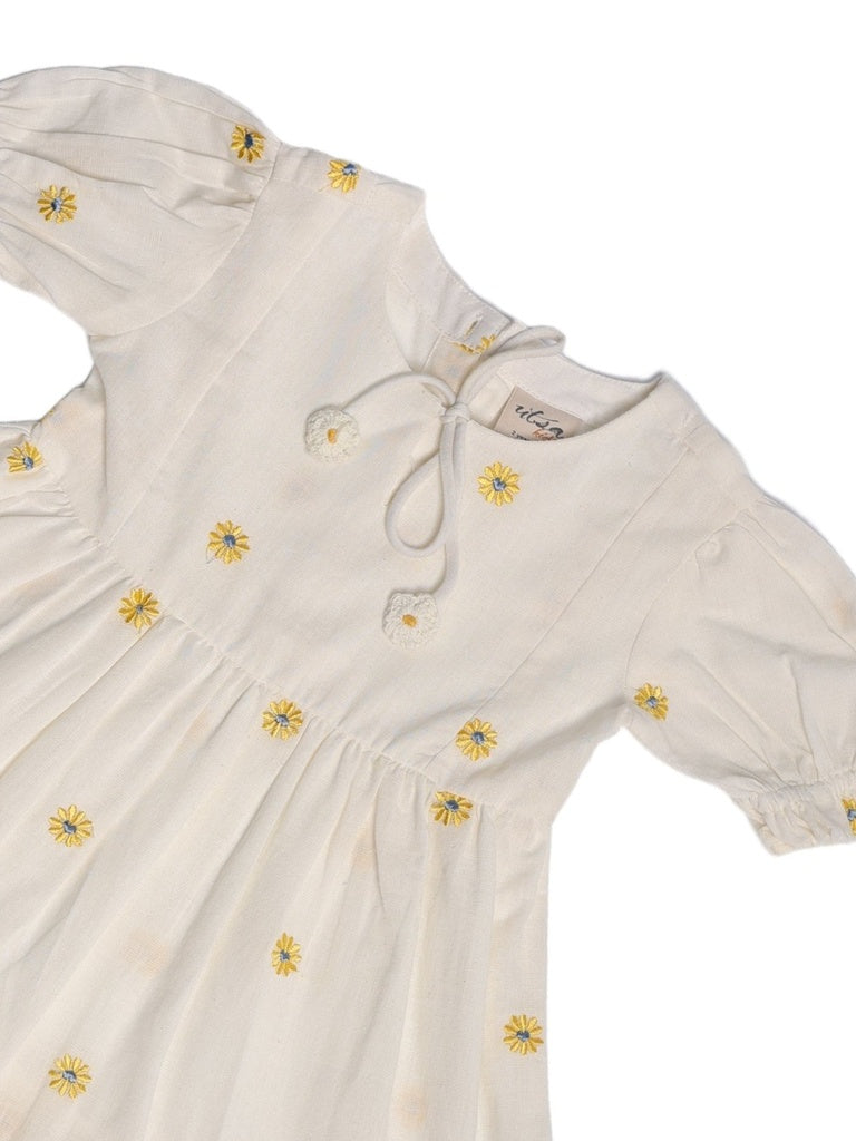Utsa Kids Girls White Floral Embroidered Cotton-Blend Dress - (2-8 yrs)