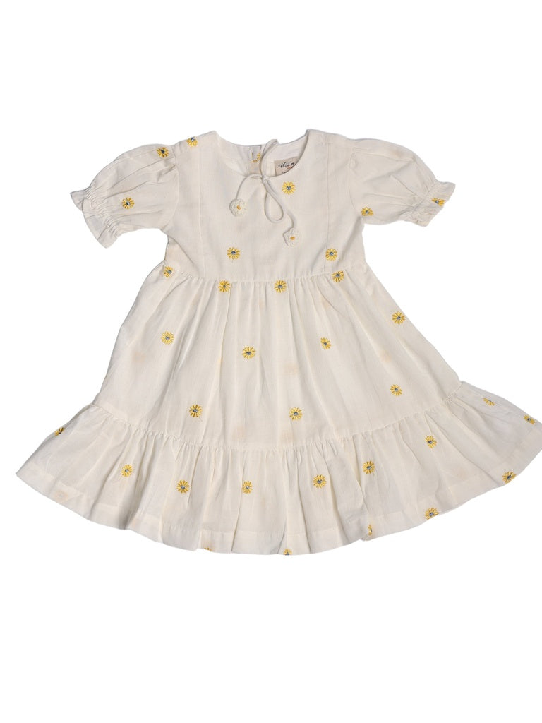 Utsa Kids Girls White Floral Embroidered Cotton-Blend Dress - (2-8 yrs)