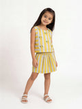 Utsa Kids Girls Yellow Striped Embroidered Cotton Top - (2-8 yrs)