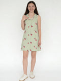 Utsa Kids Girls Green Striped Cotton A-Line Dress - (8-14 yrs)