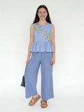 Utsa Kids Girls Blue Embroidered Cotton Peplum Top - (8-14 yrs)