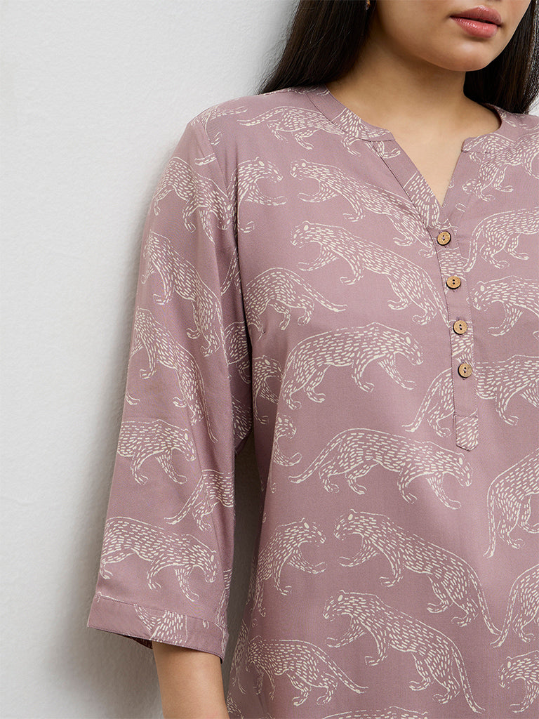 Diza Mauve Animal Printed Tunic