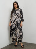 Diza Black Botanical Design A-Line Kurta