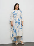 Diza White Foliage Printed A-Line Kurta
