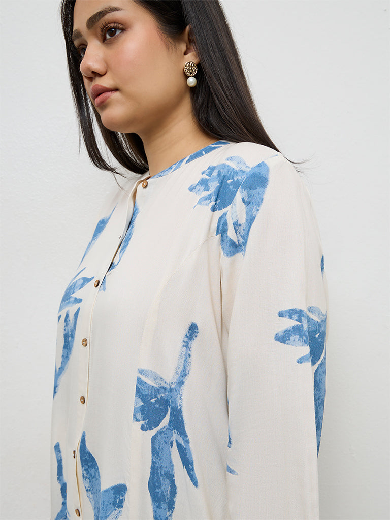 Diza White Foliage Printed A-Line Kurta