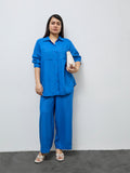 Gia Blue Solid High-Rise Pants