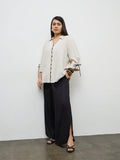 Gia Black Slit-Detailed High-Rise Pants