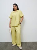 Gia Light Yellow Solid High-Rise Cotton-Blend Trousers