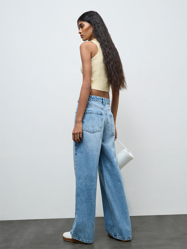 Nuon Light Blue Washed Relaxed-Fit High-Rise Jeans