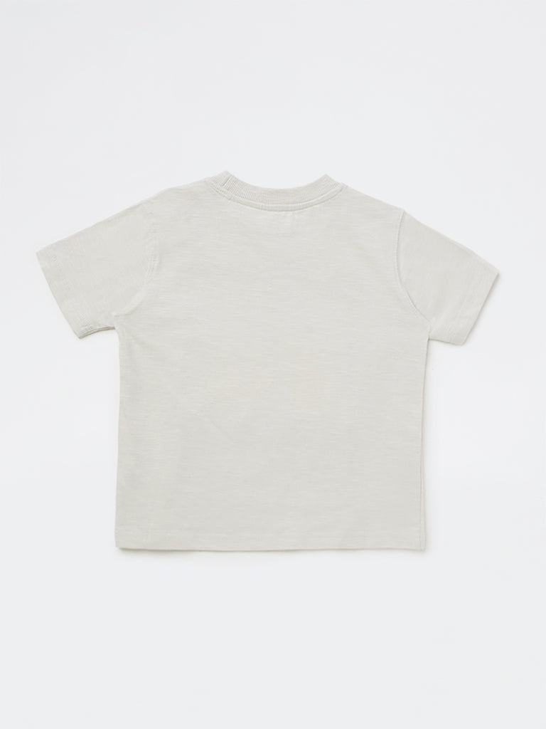 HOP Kids Boys Light Grey Graphic Printed Cotton T-Shirt