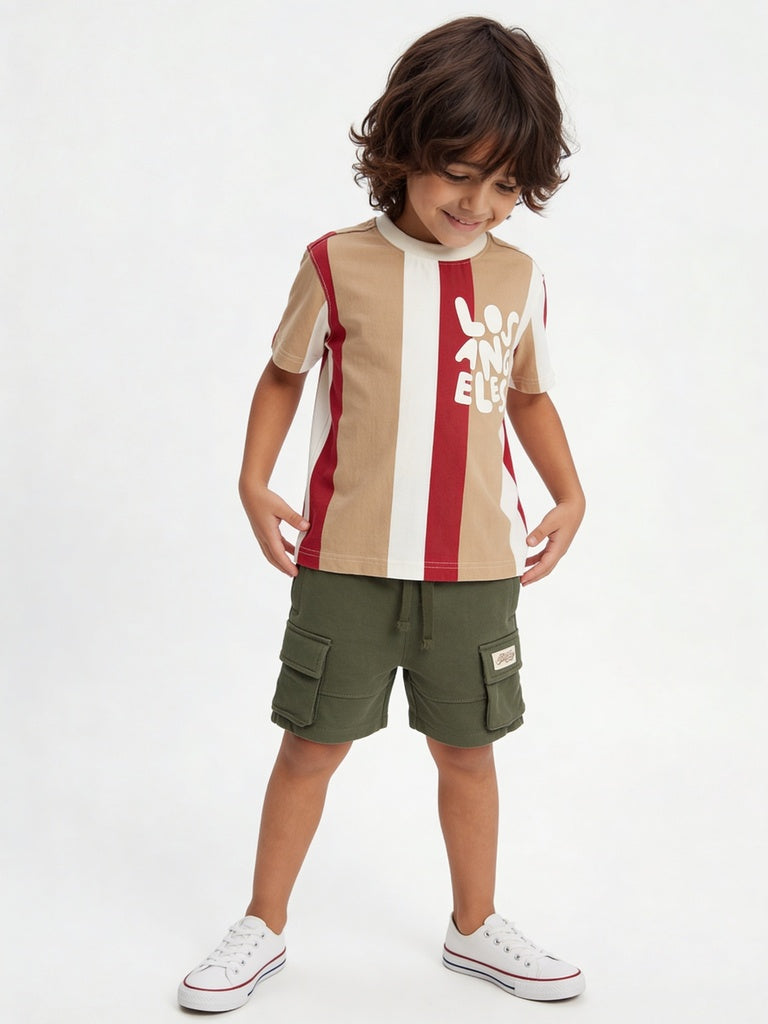 HOP Kids Boys Multicolour Striped Cotton T-Shirt