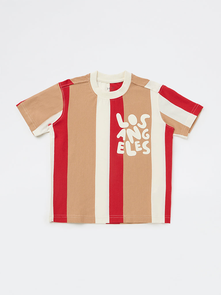 HOP Kids Boys Multicolour Striped Cotton T-Shirt